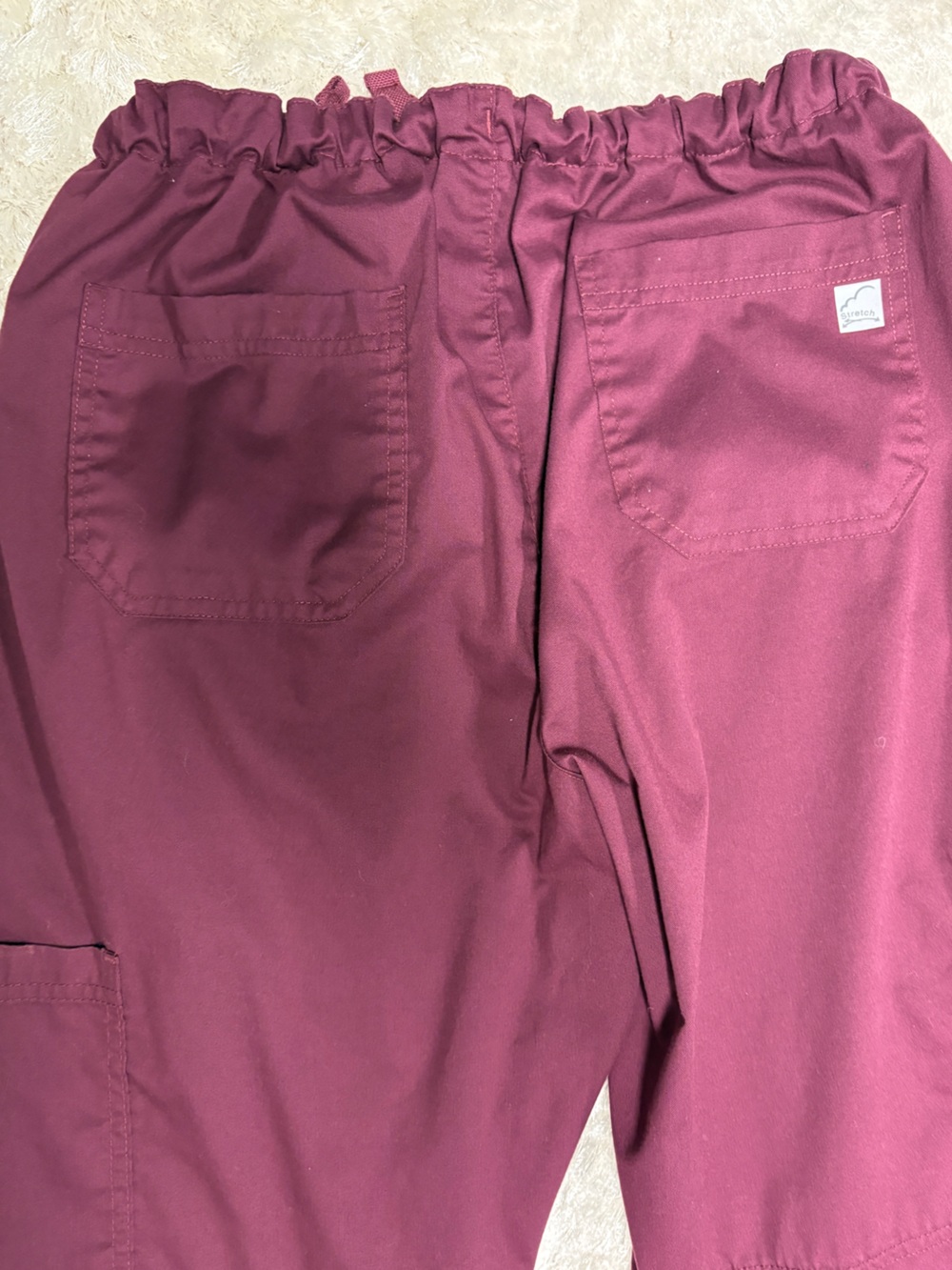 Butter soft 10 pocket Cargo Stretch scrub pants: Burgundy Wine: Drawstring waist - Picture 11 of 12